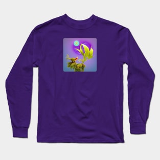 A.I. Generated Alien Plant with Bird and Blue Sun Long Sleeve T-Shirt